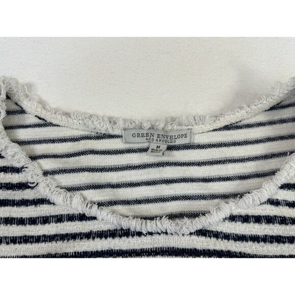 Green Envelope Women's Black And White Stripe Textured Fringe Top‎ Sz Med Boho - Picture 3 of 3